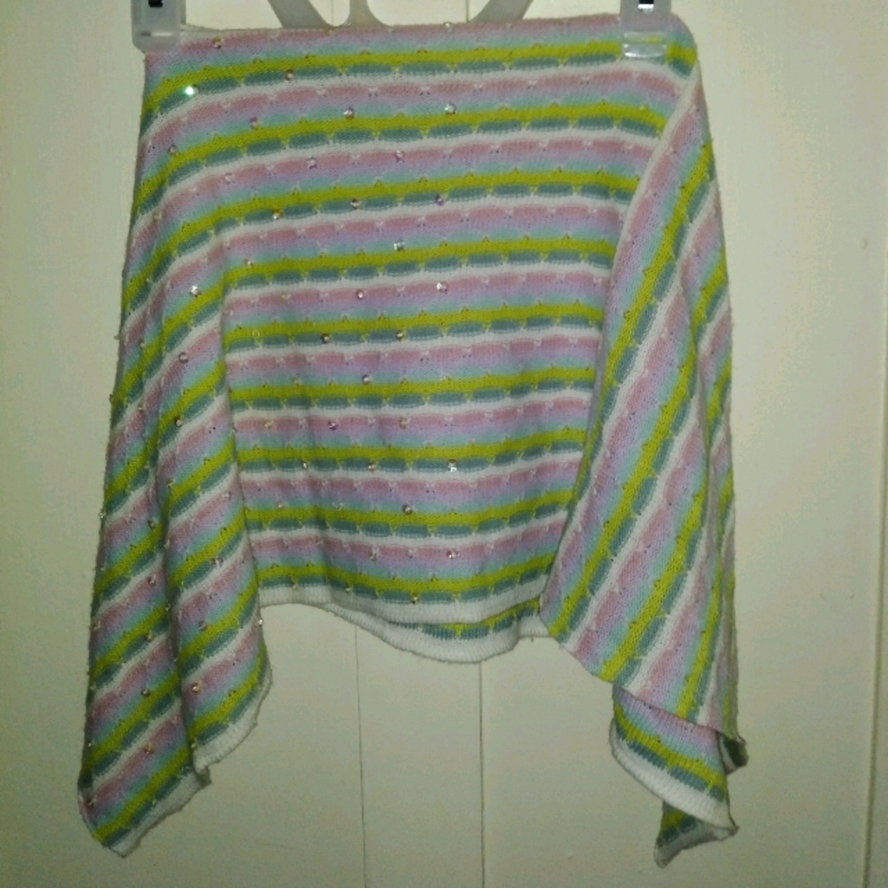 Girls Poncho Sweater Striped w/Sequins One Sz